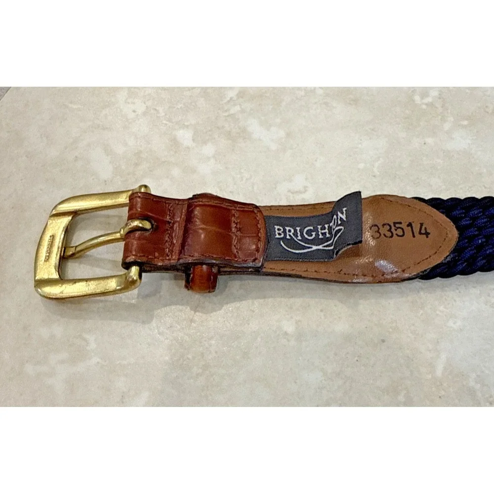 Brighton Men's Braided Adjustable Belt Black Brown Brass Buckle Size 40 Preppy